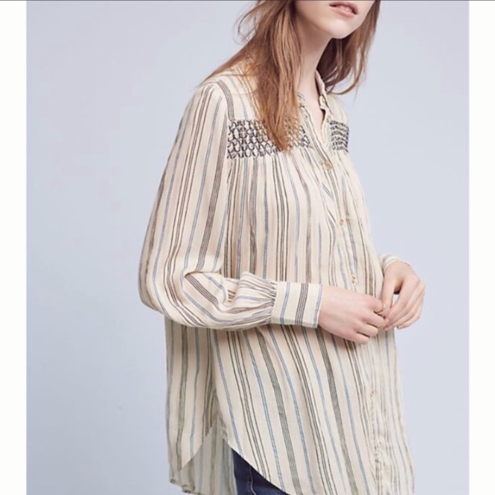 ANTHROPOLOGIE FLOREAT Northfolk Stripe Button Down Top - Picture 2 of 10
